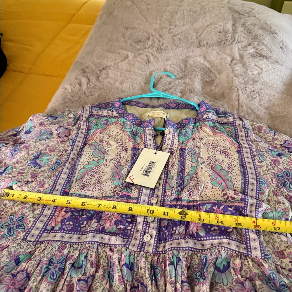 Spell Floral Lavender Peasant Tunic with Teal Accents - Picture 7 of 8